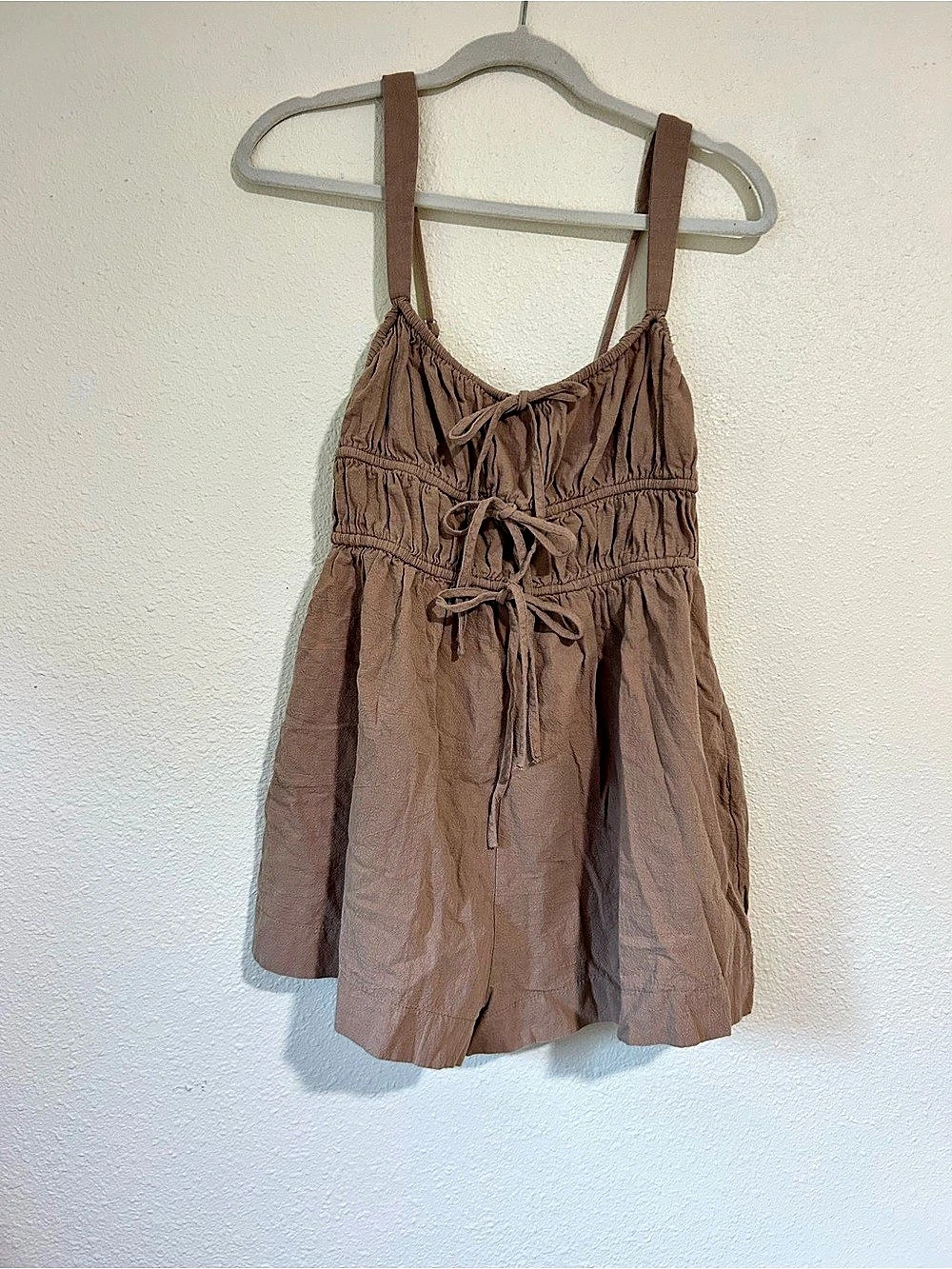 Mustard Seed Lace-Up Romper in Brown Size Large